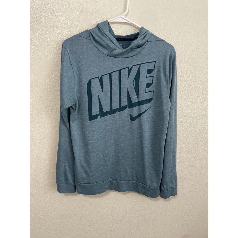 Nike Dri-FIT Hoodie Boys XL Blue Excellent Heathered Logo Pullover